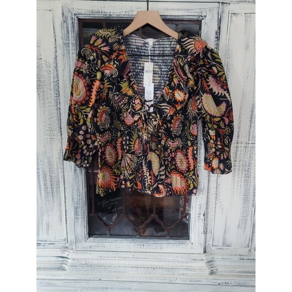 EUC Anthropologie Vibrant Printed Smocked Blouse - Size Large - Picture 4 of 4